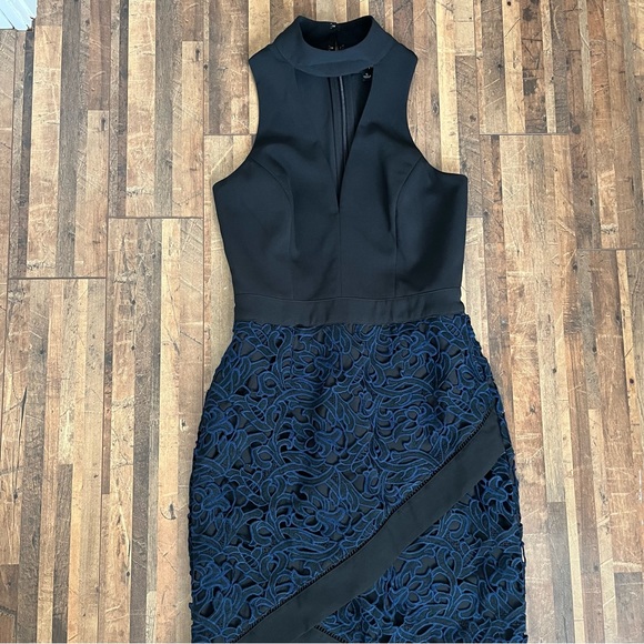 Adelyn Rae Sasha Mock Neck Tulip Hem Dress Navy Black Sz S - Picture 15 of 16